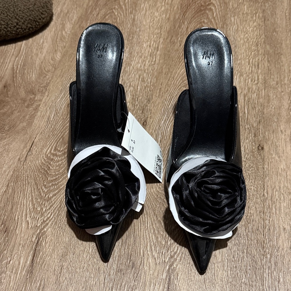 H&M Black Heels with Floral Detail